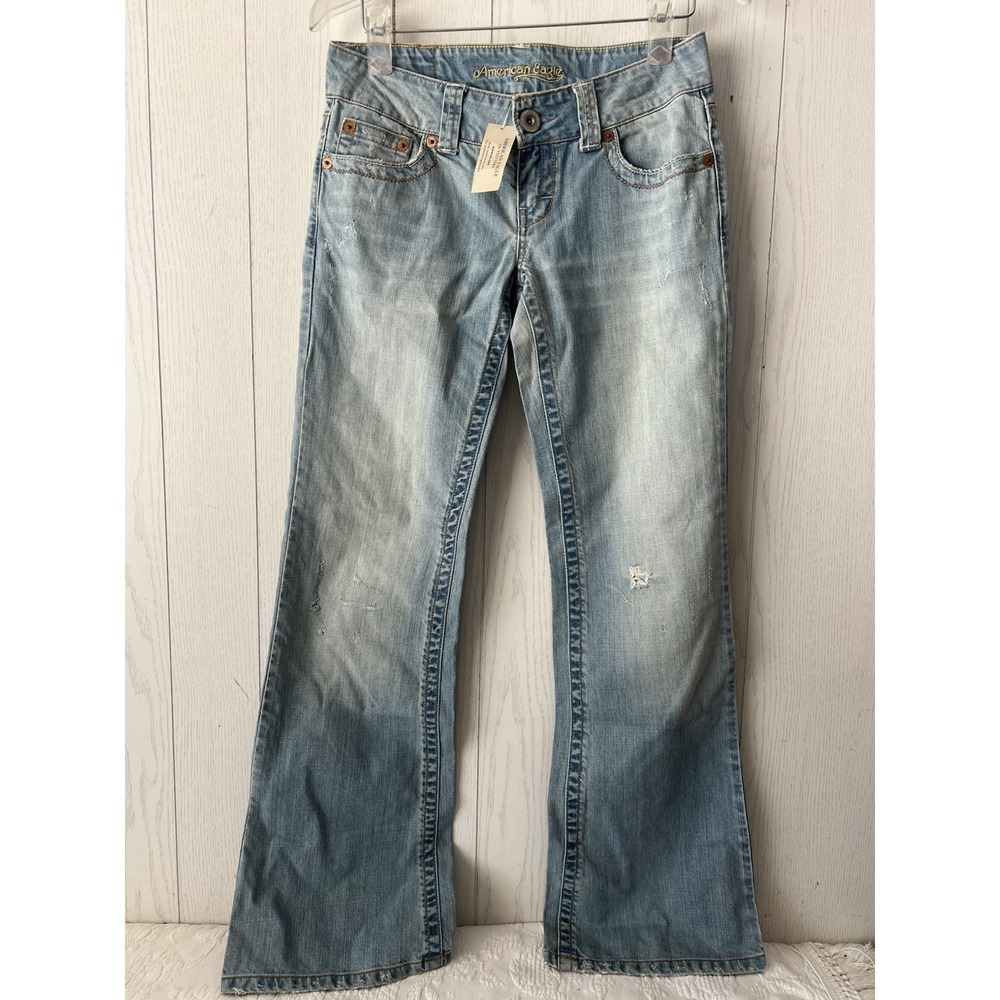 American Eagle Jeans Womens 4 Regular Low Rise Bootcut BOHO Distressed Y2K NWT!